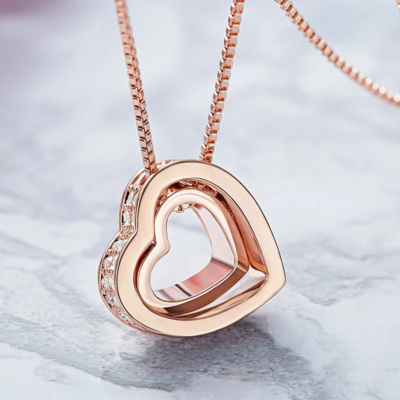 Double Love Heart Necklace in Chain Necklaces Sliver Rose Gold Color Alloy Crystal Pendant for Mother's Day Gift | Украшения и