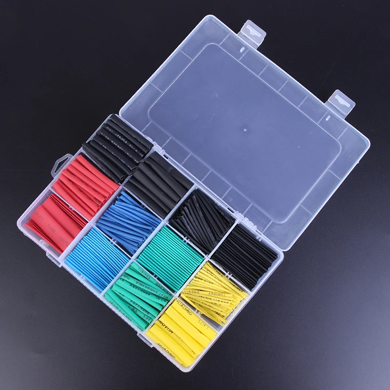 

530pcs/set Insulation Shrinkable Tube Heat Shrink Tubing Assortment Electronic Polyolefin Ratio 2:1 Wrap Wire Cable Sleeve Kit