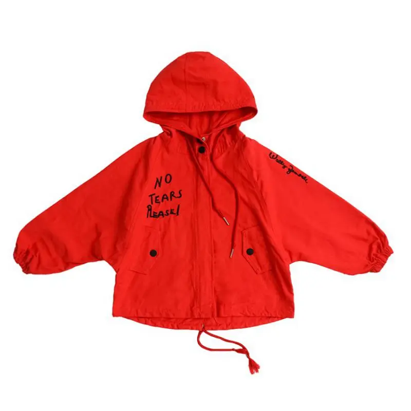 Girl autumn new cotton coat Girls hooded solid color fashion trench