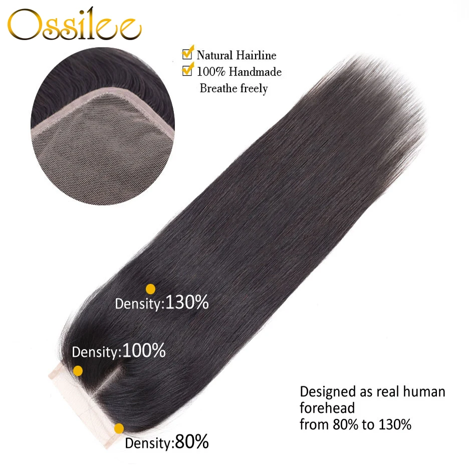 Human Hair Bundles with Closure Brazilian Straight Hair Bundles with Closure Ossilee Remy Hair Extension 3 Bundles with Closure