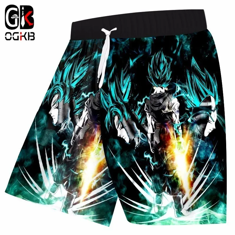 

OGKB Summer Quick Dry Beach Shorts Mens Funny Print Super Saiyan Goku And Vegeta 3D Board Bermuda Shorts Swimshorts Man Trousers