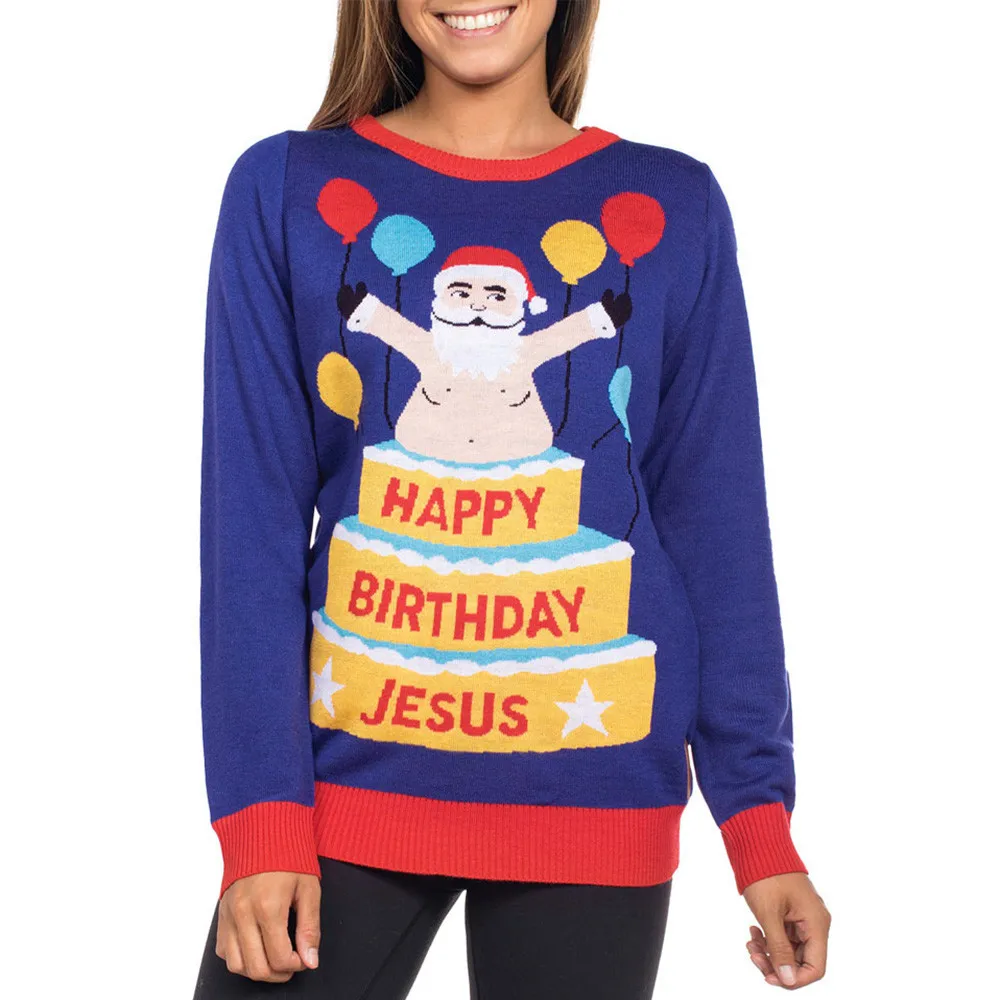  New Women's Christmas Printed O-Neck Long Sleeve Pullover T-shirt Tops Fashion Womens camisa femini