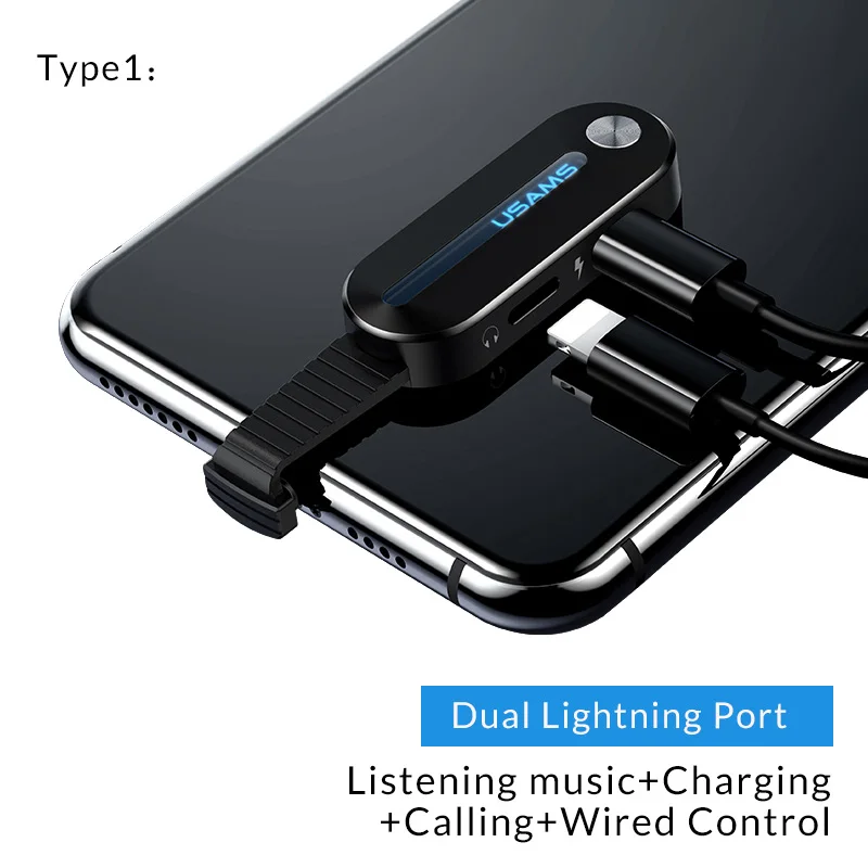 USAMS двойной Lightning аудио адаптер OTG для iphone X XS 8 7 2 в 1 Lightning до 3,5 мм Мини OTG адаптер для iphone зарядное устройство адаптер - Цвет: 2 Lighting Adapter