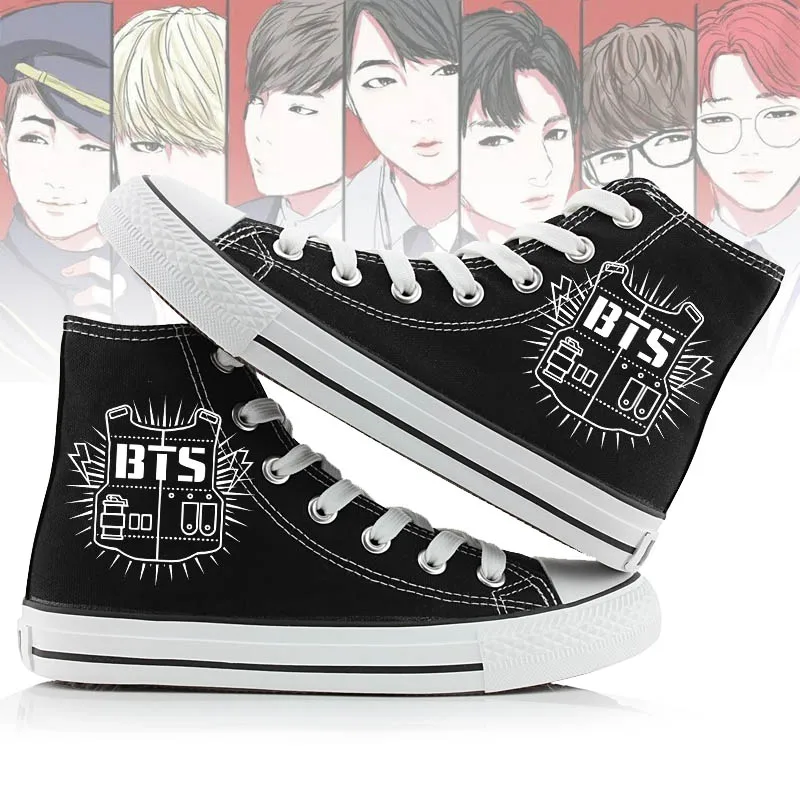 Unisex Fashion Kpop BTS Shoes High top Canvas Flat Sneakers Shoes Women