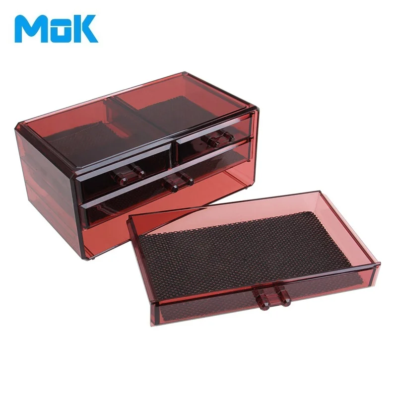 

3-layer 4-Drawers Divider Rectangle Crystal Multifunctional Storage Box Makeup Organizer Plastic Rangement Maquillage 1 Set
