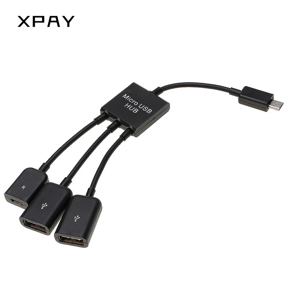 

XPAY 3 in1 Multi-function Dual Micro USB Host OTG Hub Adapter Cable Male to Female Dual Micro USB 2.0 Host OTG Hub Adapter Cable