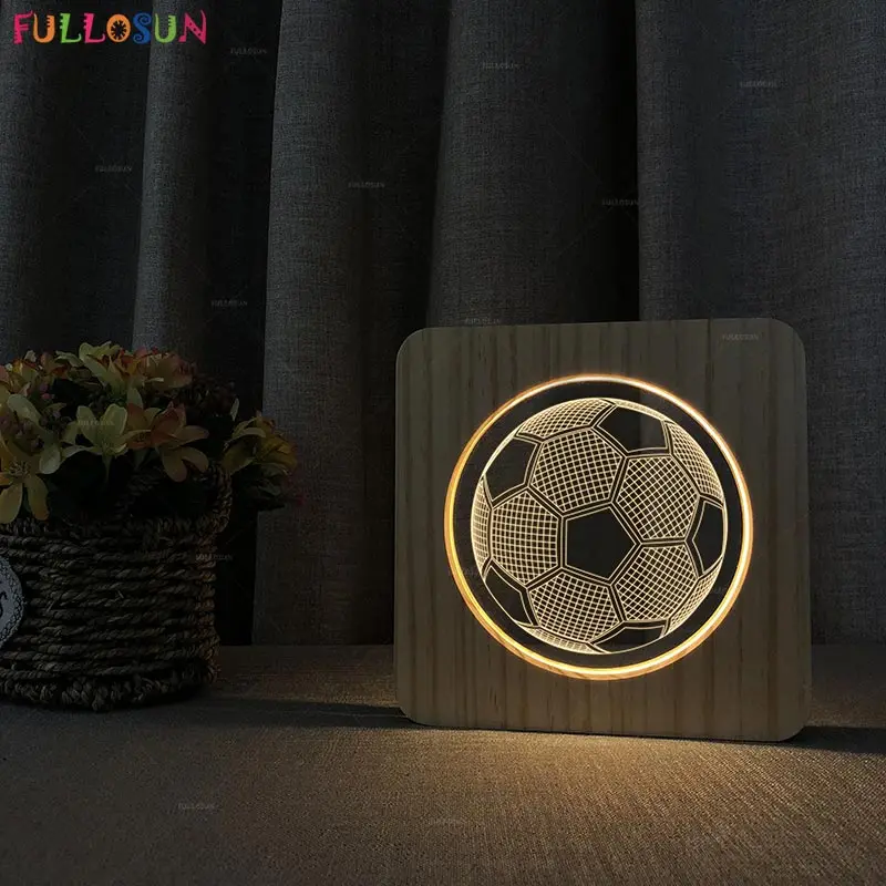 FULLOSUN 3D светодиодный светильник теплый белый светодиодный сенсорный светильник баскетбольная футбольная модель деревянная настольная лампа для детей прикроватный Декор ночной Светильник - Испускаемый цвет: FS-A2882W warm color
