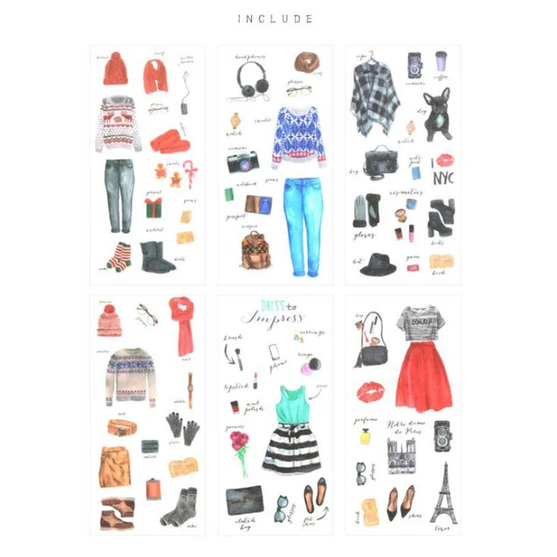 

6 Pieces/bag. Fashion Matching Guide Waterproof Pvc Transparent Sticker Student Stationery Diary Scrapbook Decoration Gift
