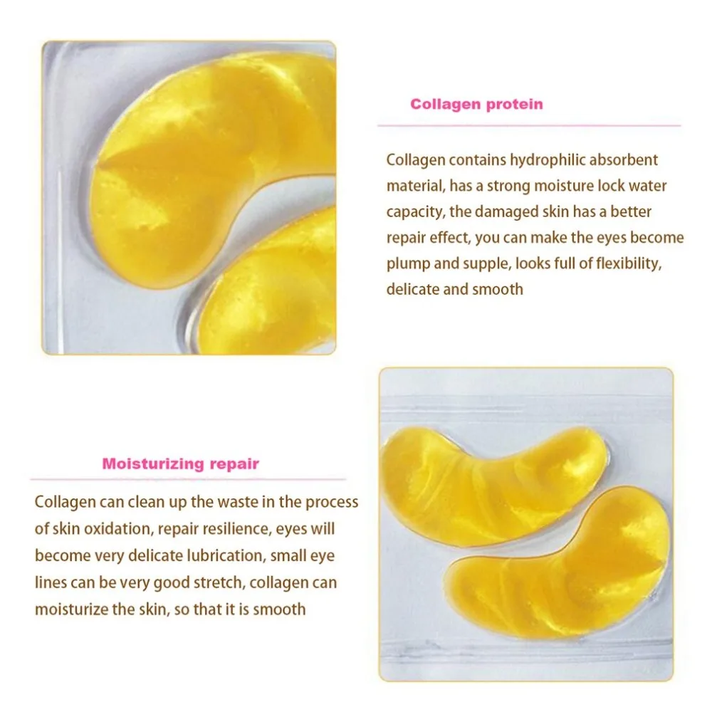 5 Pairs/Set Natural Gold Crystal Collagen Women Eye Care Eye Masks Moisturizing Anti-Wrinkle Remove Black Eye Patches