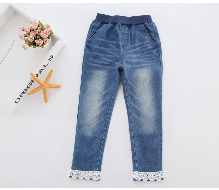 2018 Spring Autumn New 3-12 Years Children Elastic Long Trousers Washed Lace Spliced Skinnny Baby Kids Girls Denim Jeans Pants (20)