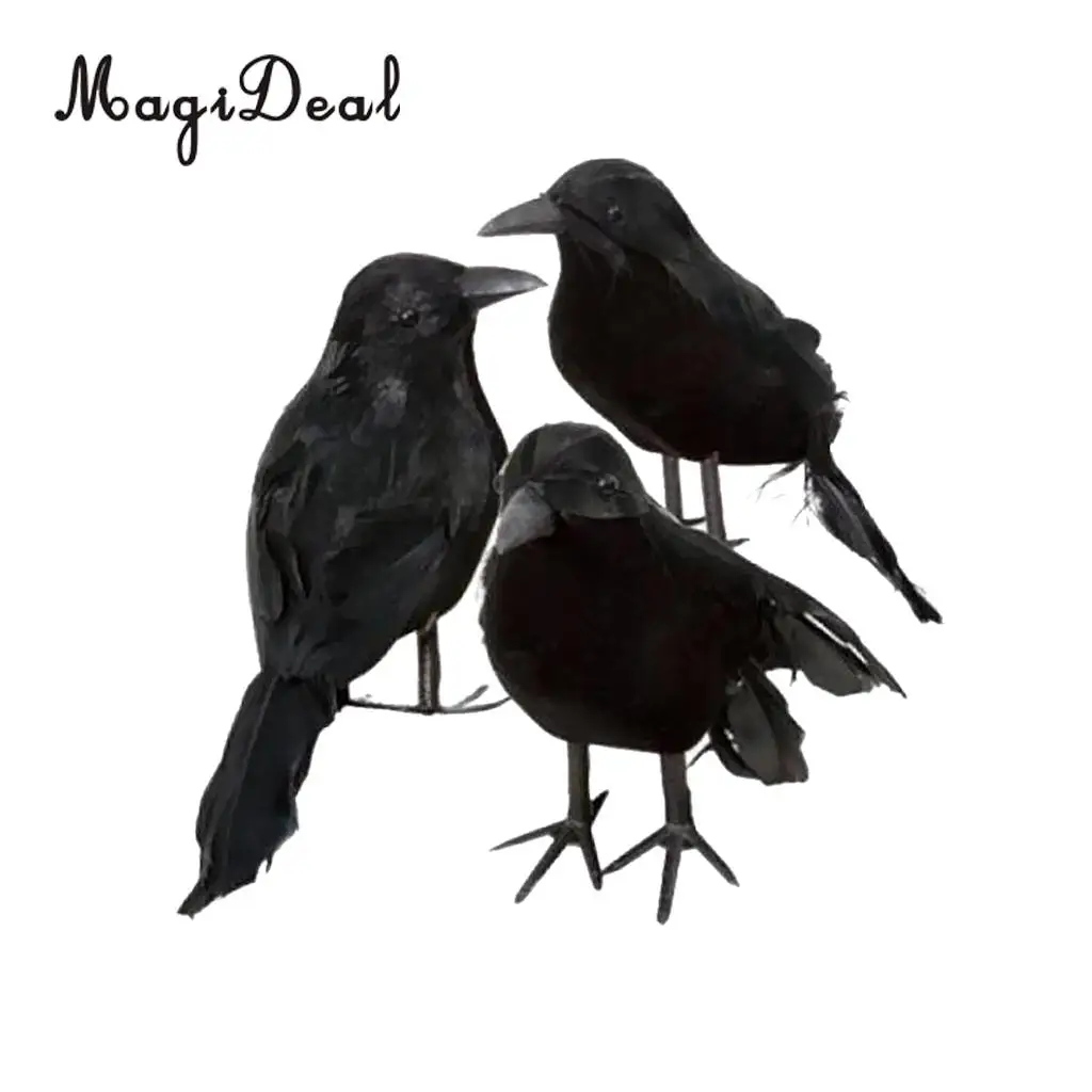 MagiDeal 6pcs Halloween Stuffed Feather Crow Bird Black Ravens Fancy Dress Prop Decor Home Decorations Ornament Figurines