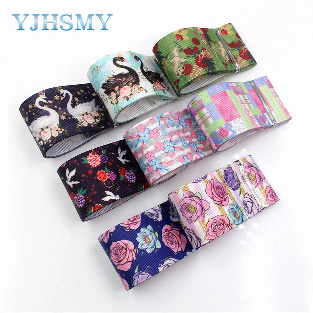 YJHSMY I-19320-654 38 мм 10 ярдов Цветок термопечать ленты grosgrain Бант колпачок DIY аксессуары
