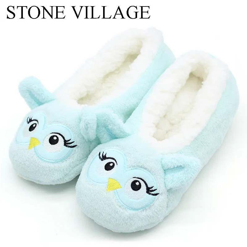 

New Style Cartoon Animal Plush Warm Winter Women Slippers Soft Bottom Floor Indoor Shoes Ladies Home Slippers Sky Blue