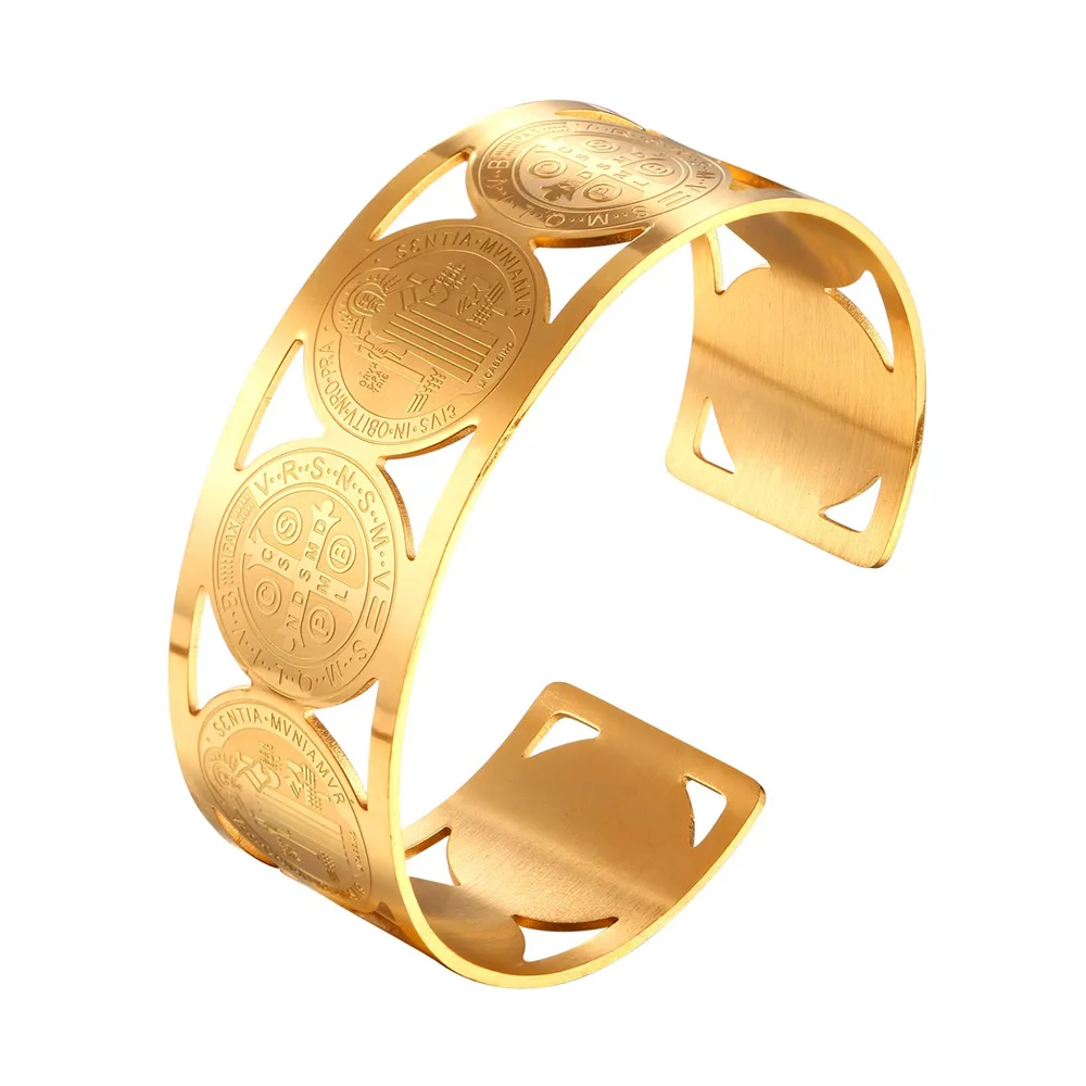 Yellow Gold Color Cuff Bracelet For Men/Women Religious Jewelry