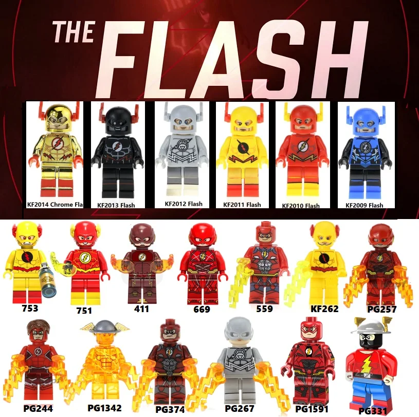 

20Pcs Wholesales Building Blocks DC Famous Movie The Flash Yellow Black Red Flash Chrome Flash Figures Toys For Children KF8020