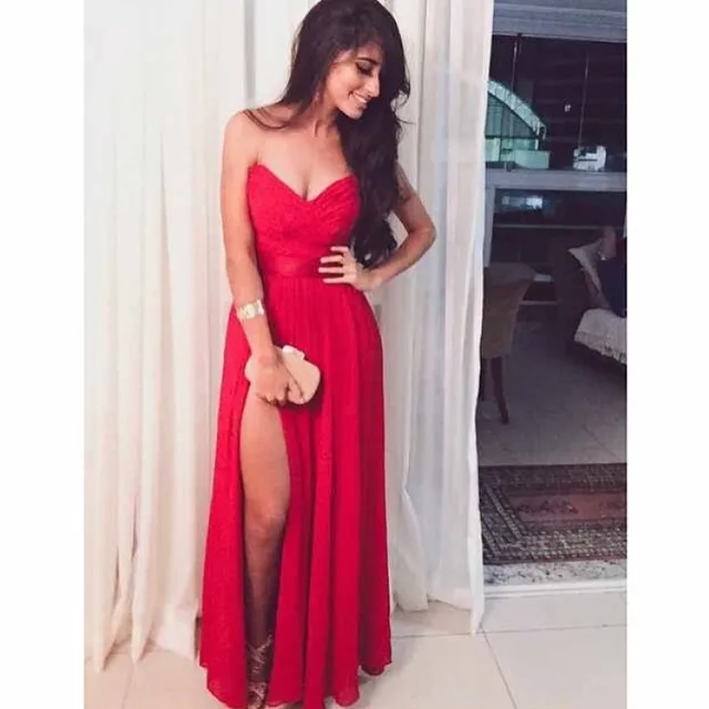 Vestido Formatura 2015 Sexy Raja Del Lado Plisado Sweetheart Rojo De 