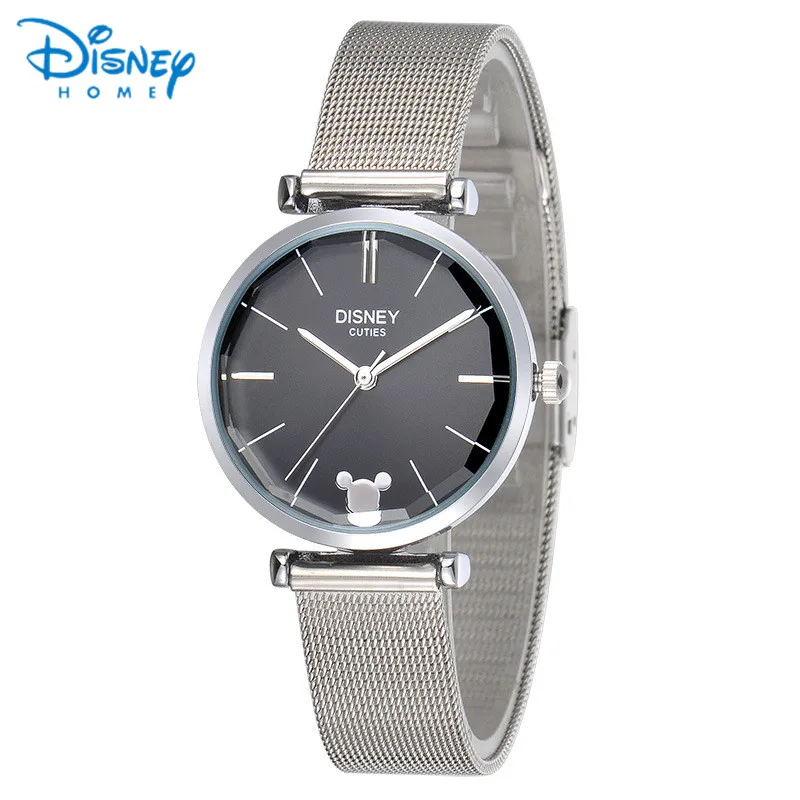 black dial silver Дисней часы женские 30 м Водонепроницаемые серебро розовое золото Тон сетка нержавеющая сталь Япония Miyota 2035 кварц Movt Relojes DC51 - Цвет: black dial silver