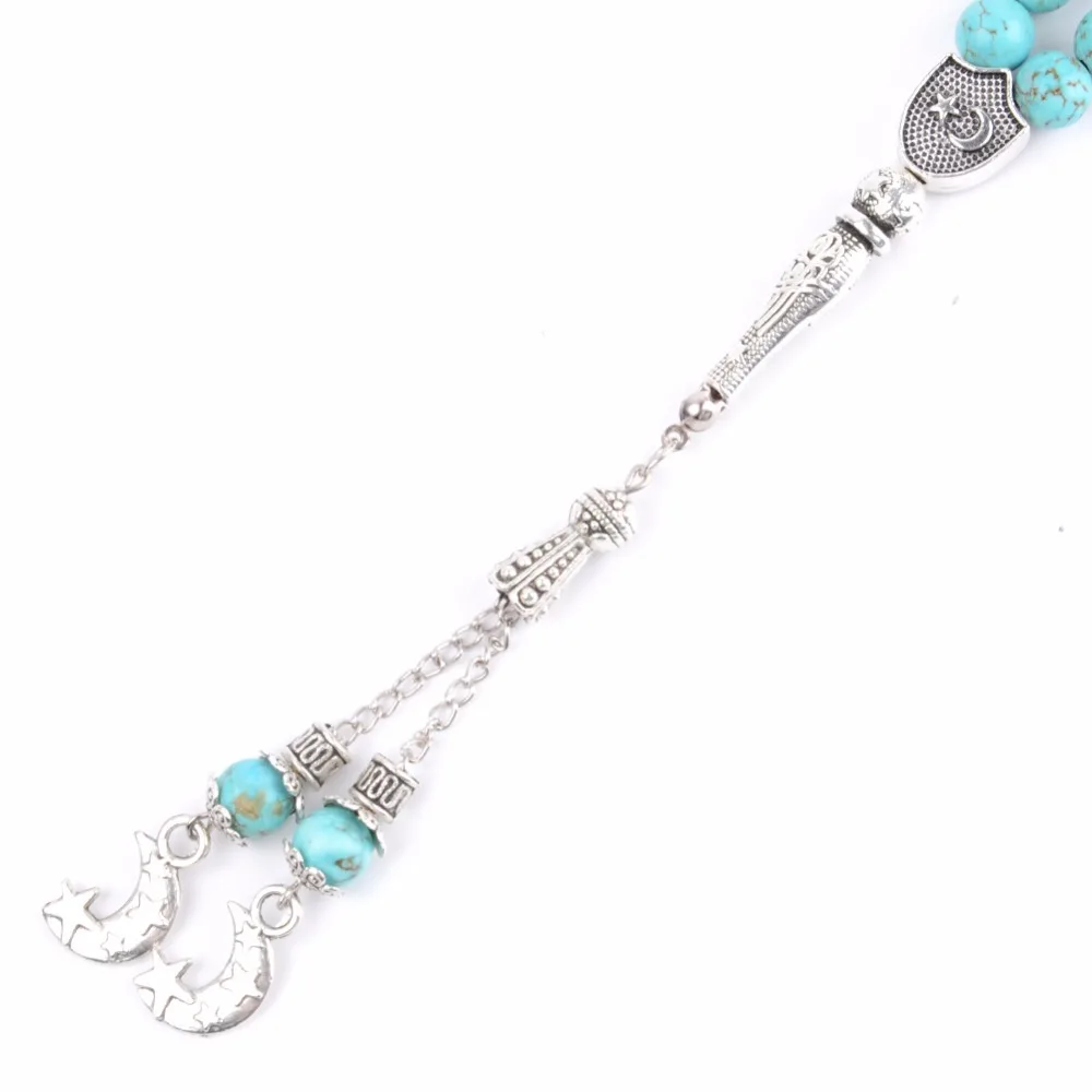 Мусульманские молитвенные бусы Masbaha Tasbih Akik Islam Tespih 33 синий бирюзовый камень