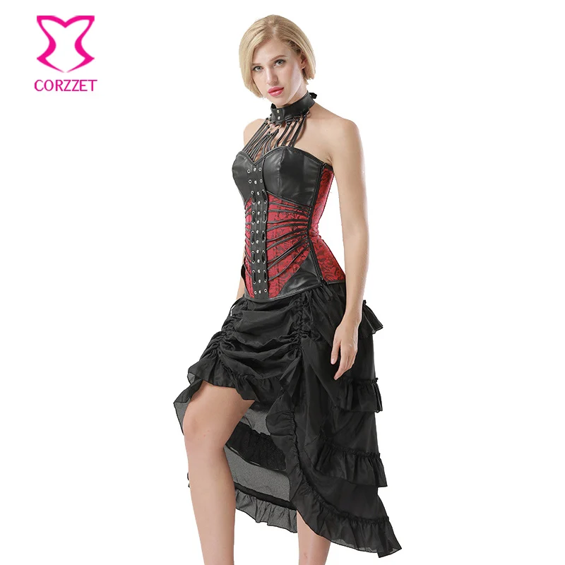 Женское платье с лямкой на шее Corzzet Красное трикотажное в викторианском стиле