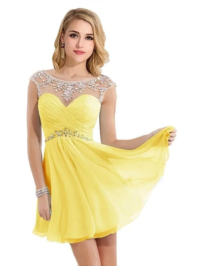 Блестящее прозрачное короткое Королевское синее коктейльное платье сексуальное, с открытой спиной, вышитое бисером платья на выпускной с кристаллами vestido de festa Curto - Цвет: yellow