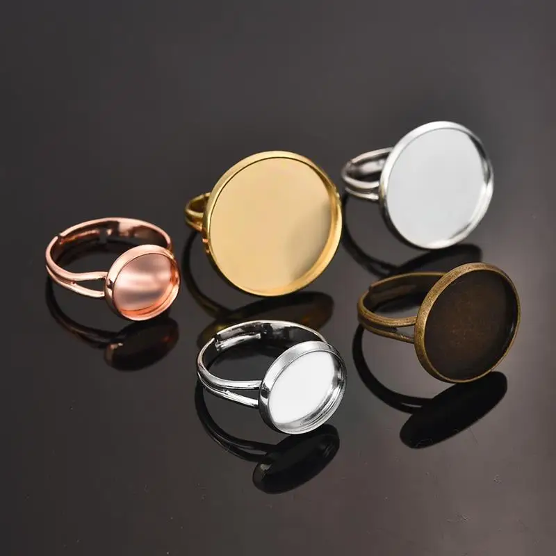 

10pcs Adjustable Ring Base Blank Cabochon Cameo Setting Bezel Tray Fit 10 12 14 16 18 20mm for DIY Rings Jewelry Making Findings