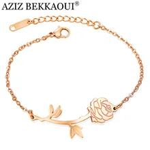 Азиз BEKKAOUI цепь из розового золота ссылка роза цветок браслеты для женщин дамы милый завод женский браслет и браслеты Femme подарок