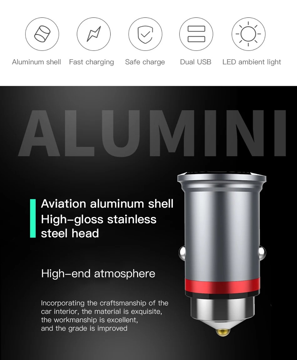 !ACCEZZ USB Car Charger Dual Port Adapter 3.1A 5V With LED Charger Universal For Xiaomi iPhone XS XR Huawei Samsung Mobile Phone (2)