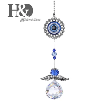 

H&D Blue Evil Eye with Angel Suncather Fengshui Wall Hanging Protection Ornament Home Office Blessing Decor Gift For Family