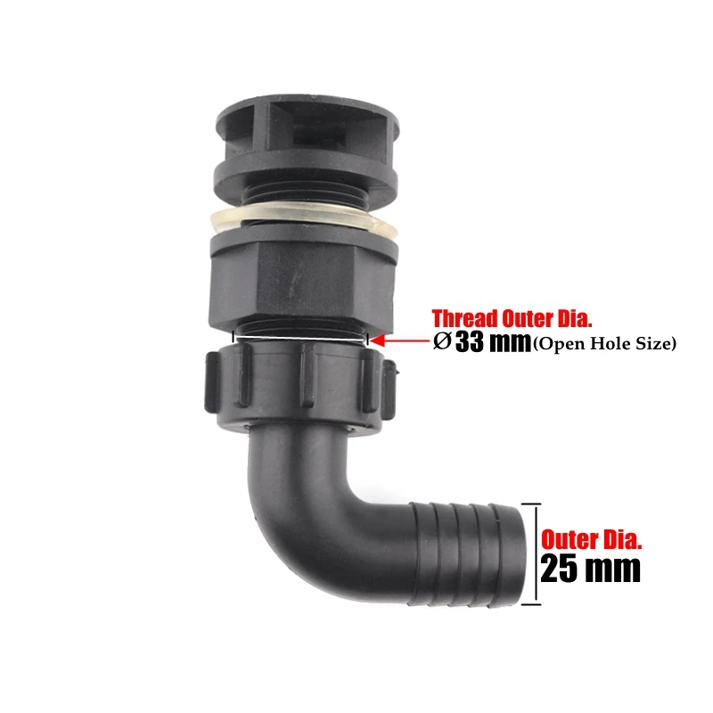 Bucket Bottom Outlet Pipe Connectors 20mm~38mm Aquarium Elbow Bulkhead Connector Drain Agricultural Sprayer Agitator Joints