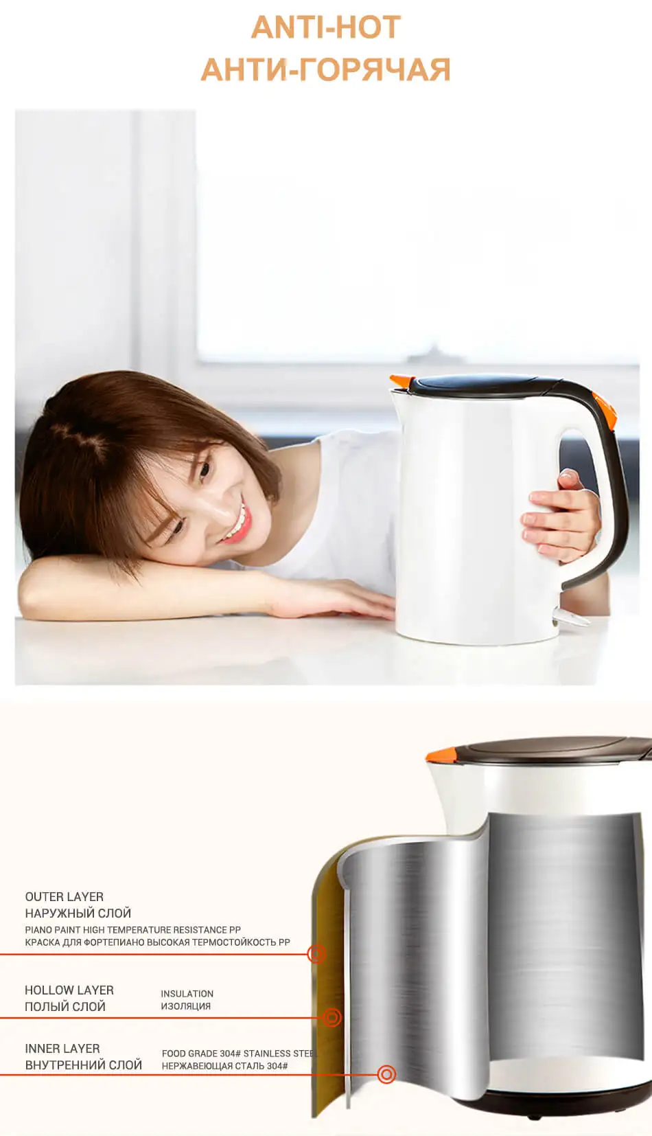 SrainTech 220 V 1800 W 1.7L пищевой#304 электрический чайник со съемной базой беспроводной нагрев воды за 4 минуты