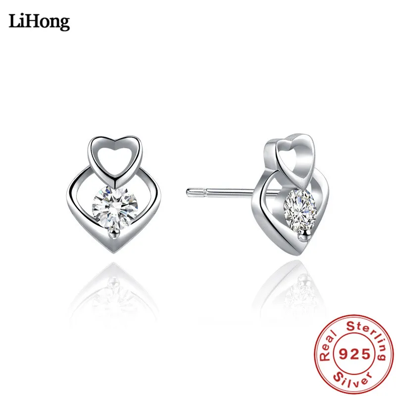 

Love 925 Sterling Silver Stud Earrings AAA Zircon Crystal 100%925 Sterling Silver Woman Glamour Jewelry