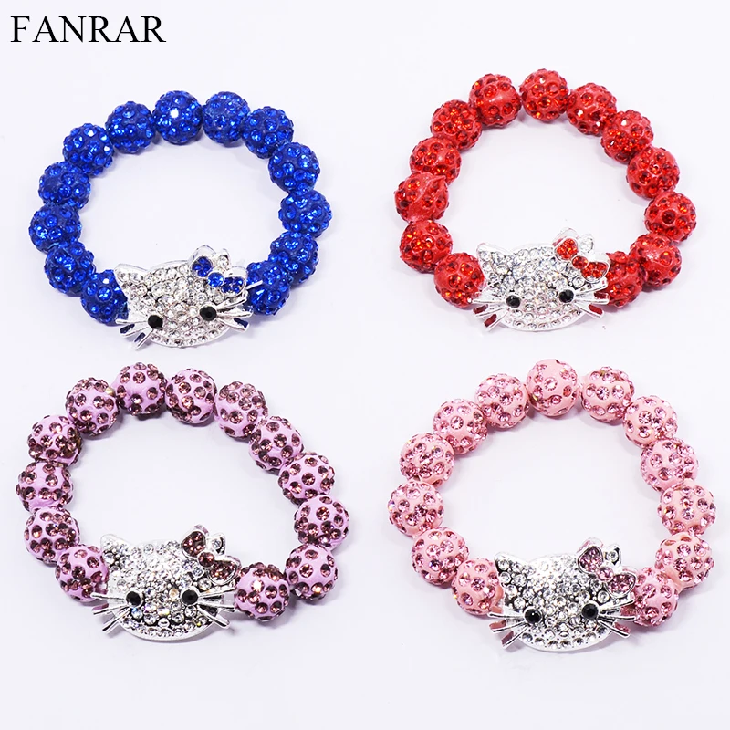 

4 color Clay Handmade Bracelet Pave Crystal Ball Candy Beads Children kids Baby Bracelets Friendship Party Gift