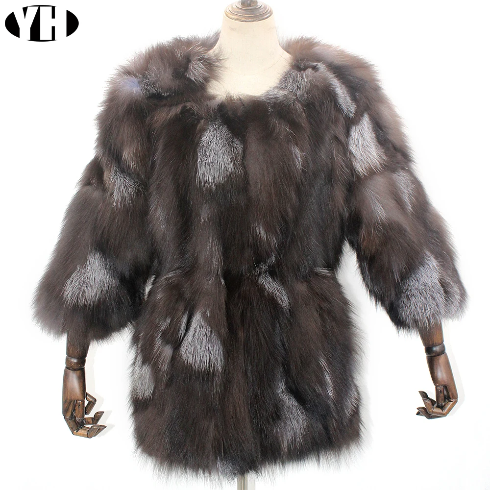 

2018 Fashion Women winter real silver fox fur jacket coat 100% natural fox fur outerwear brand plus size Customized