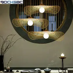 BOCHSBC Bamboo ручной вязки абажур с плоской свет новый китайский творческая страна Стиль подвесной светильник для жизни Rooom прихожей