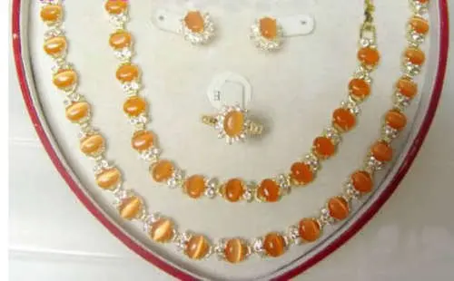 

Style Orange Opal Necklace Bracelet Earring Ring 6 7 8 9# Wonderful Nobility Fine Wedding Jewelry Lucky Women's