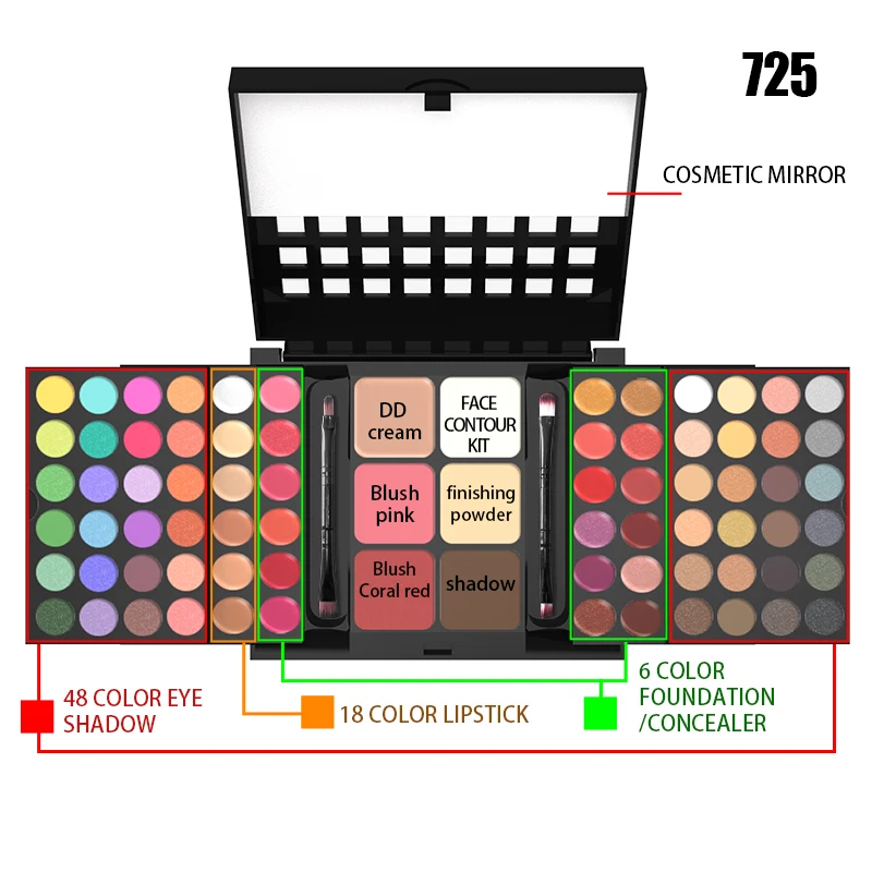 

Brand Makeup Professional Cosmetics Makeup Set Glitter Eyeshow Lipstick Concealer Blush Combination Kit 78colors Makeup Kit