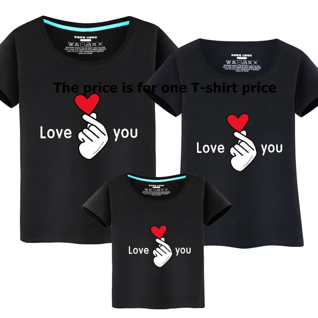 Family Matching Outfits Cartoon love you print T Shirt Mother&Kids Tops Short Sleeve Father Son Suit Mother and Daughter Clothes