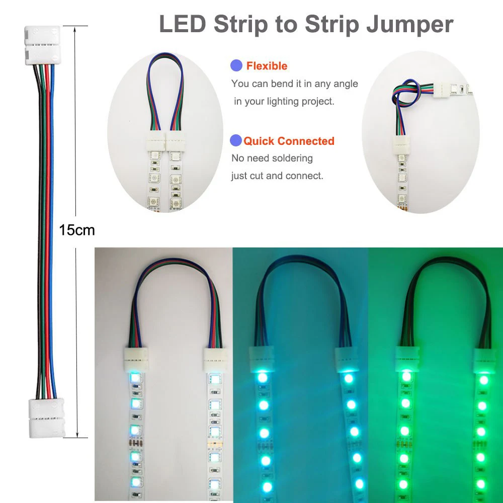 10 мм rgb светодиодные ленты 3 шт. 4 Pin L форма solderless разъем и 3 шт. провод без пайки 4 Pin 10 мм широкая полоса для полосы перемычки