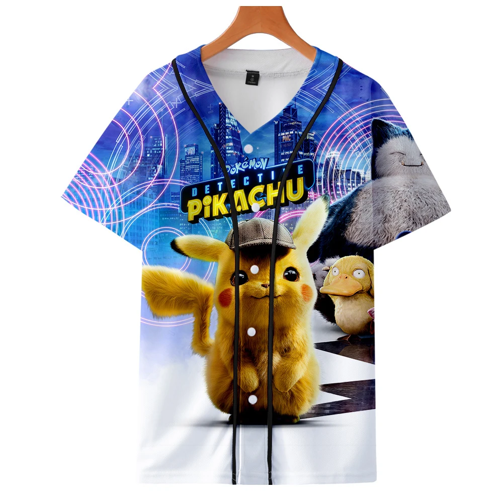 

NEW Anime Movie Pokemon Detective Pikachu lovely 3D print Short sleeve baseball uniform Men/Women Casual jacket Clothes