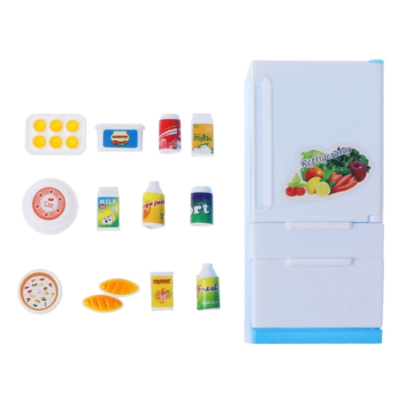 Refrigerator Play Set Doll House Doll Fridge Freezer With Food Kid Toy