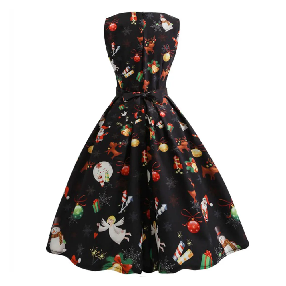 

Women Dress Elegant Sleeveless Women Christmas Print Pin Up Swing Party Panel Dress Formal Dress Women