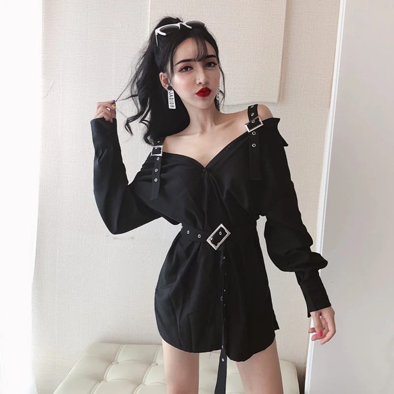 Suspender Metal Buckle Strap Elegant Waist Belt Off Shoulder Split Long ...