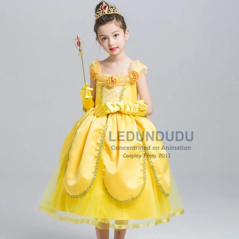 Hot Beauty and the Beast Cosplay Costume Girls Gorgeous Princess Dress Children Fancy Halloween Clothes Belle Princess Dress (4)