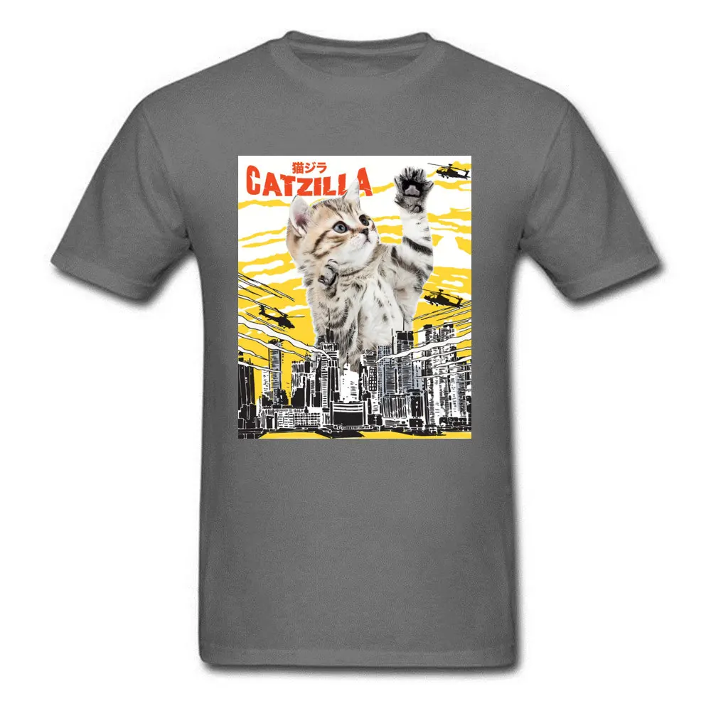 Funny-Catzilla-Cat Tshirts for Men Design NEW YEAR DAY Tops T Shirt Short Sleeve Cheap Casual Tops & Tees O Neck All Cotton Funny-Catzilla-Cat carbon