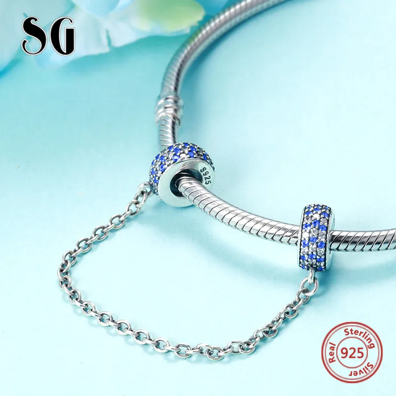 Preise SG Authentische 925 Sterling Silber Funkelnden Sicherheit Kette Charms perlen mit Klar CZ fit Charme Armband für Frauen Fahion Schmuck