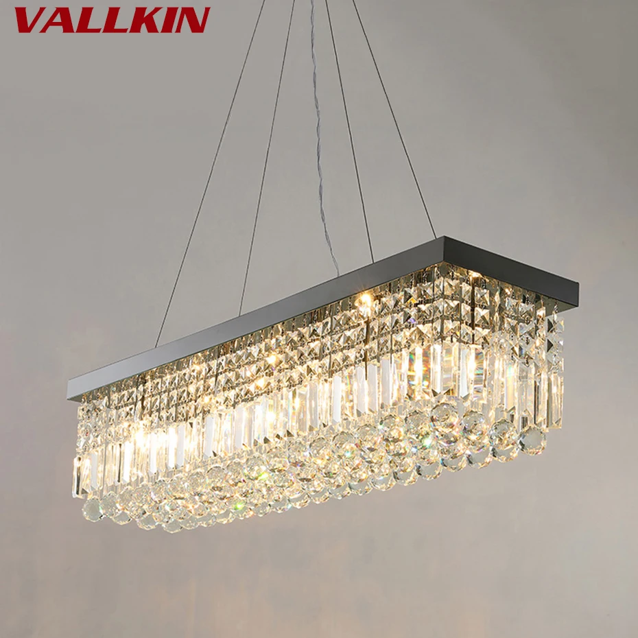

Rectangle LED Crystal Chandeliers Lighting Light Contemporary Hanging Lights Lamp Fixtures with L100*W25CM VALLKIN Lighting
