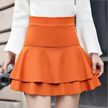 WKOUD юбка Женская высокая талия эластичные мини юбки сплошная уплотнительная Воронка в студенческом стиле тонкие юбки с безопасные шорты Saias P8339