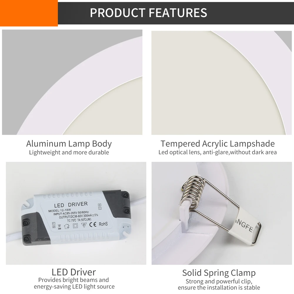Светодиодный потолочный светильник 12 Вт 18 Вт, Круглый встраиваемый светильник переменного тока 85-265 в, холодный белый Светодиодный светильник для спальни, кухни, офиса, внутреннего освещения, Светодиодный точечный светильник