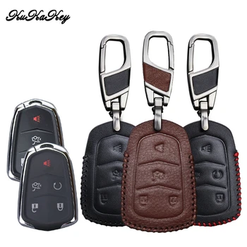 

Leather Car Key Cover Keychain For Cadillac ATS CT6 CTS DTS XT5 Escalade ESV SRX STS XTS ELR 2014 2018 CT5 XT6 6BT ATS-L BLS XLS