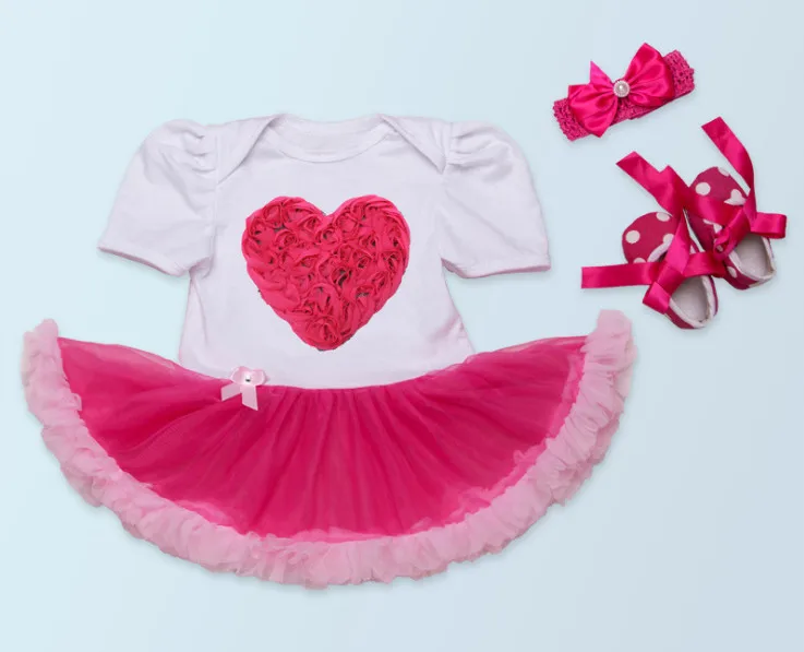 Комплекты одежды для новорожденных девочек с принтом сердца Комбинезоны для малышек платье сначала ходунки рюшами гетры 1st День рождения